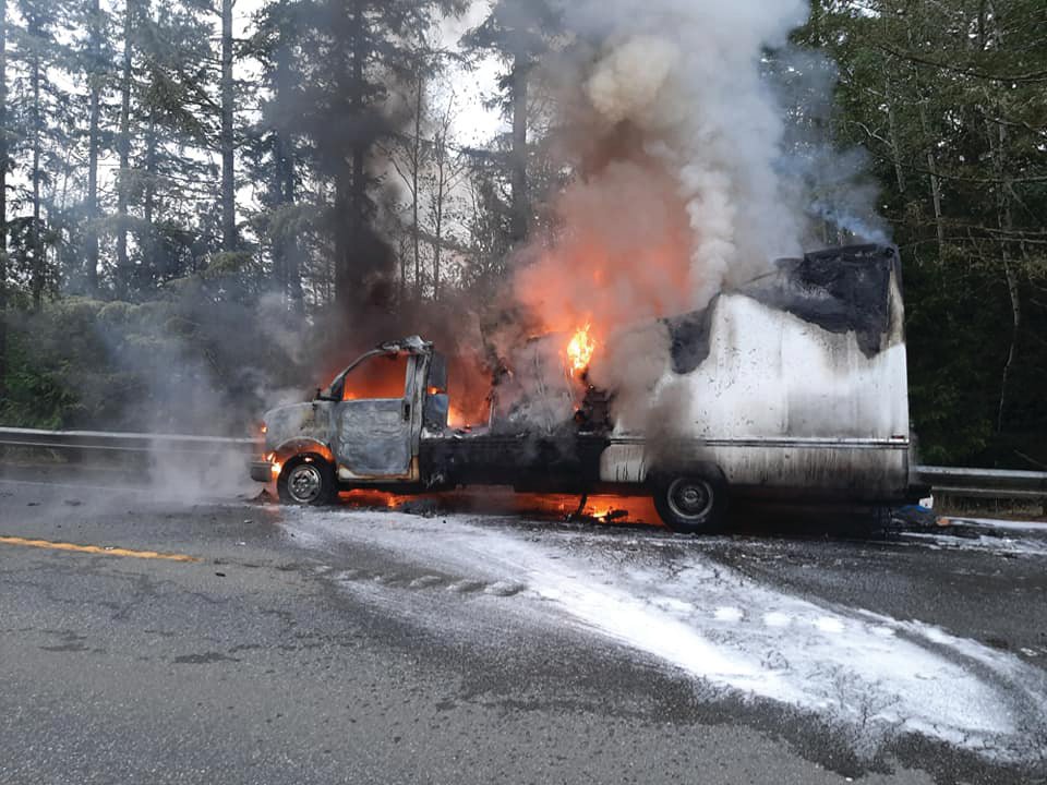 A box truck caught fire on State Route 104 the early evening of Oct. 29. The incident is under investigation.